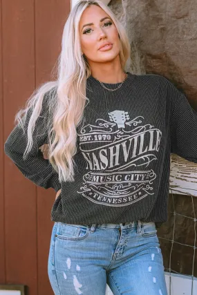 Sweat-shirt graphique noir à cordon NASHVILLE MUSIC CITY