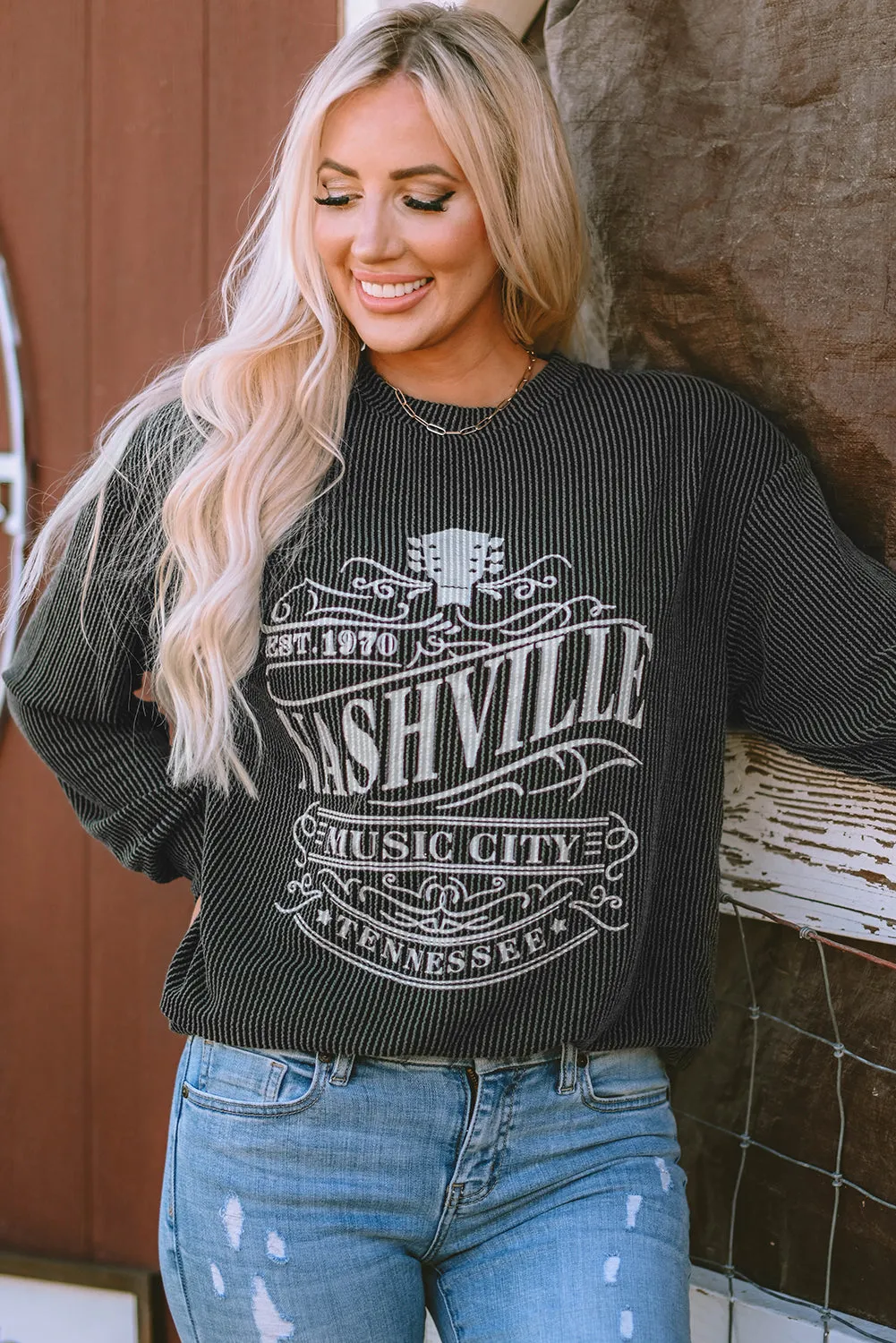 Sweat-shirt graphique noir à cordon NASHVILLE MUSIC CITY