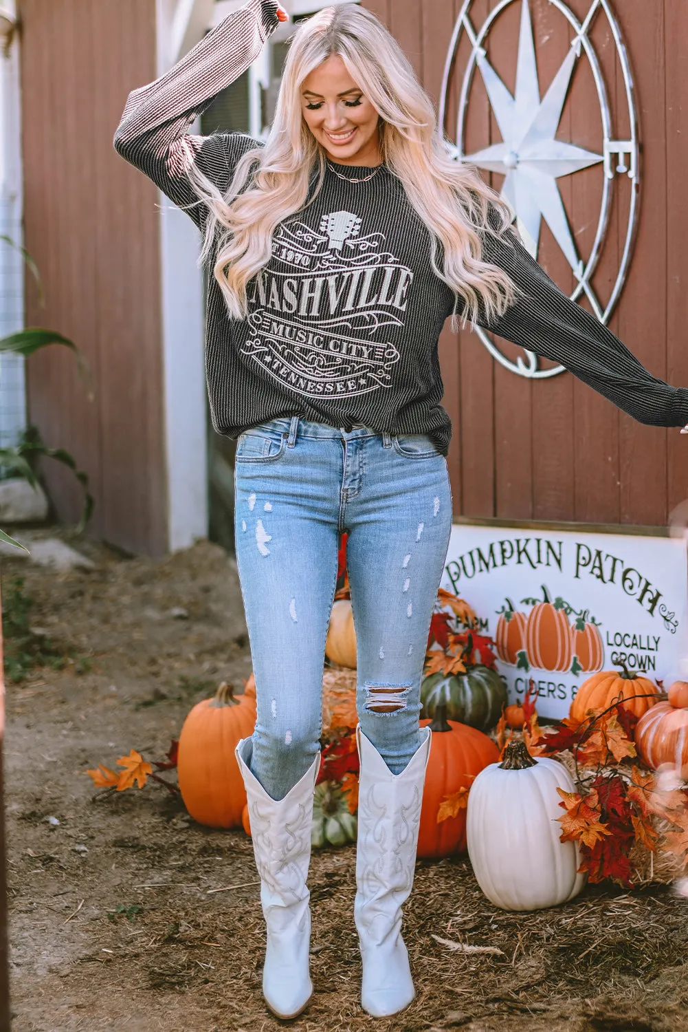 Sweat-shirt graphique noir à cordon NASHVILLE MUSIC CITY