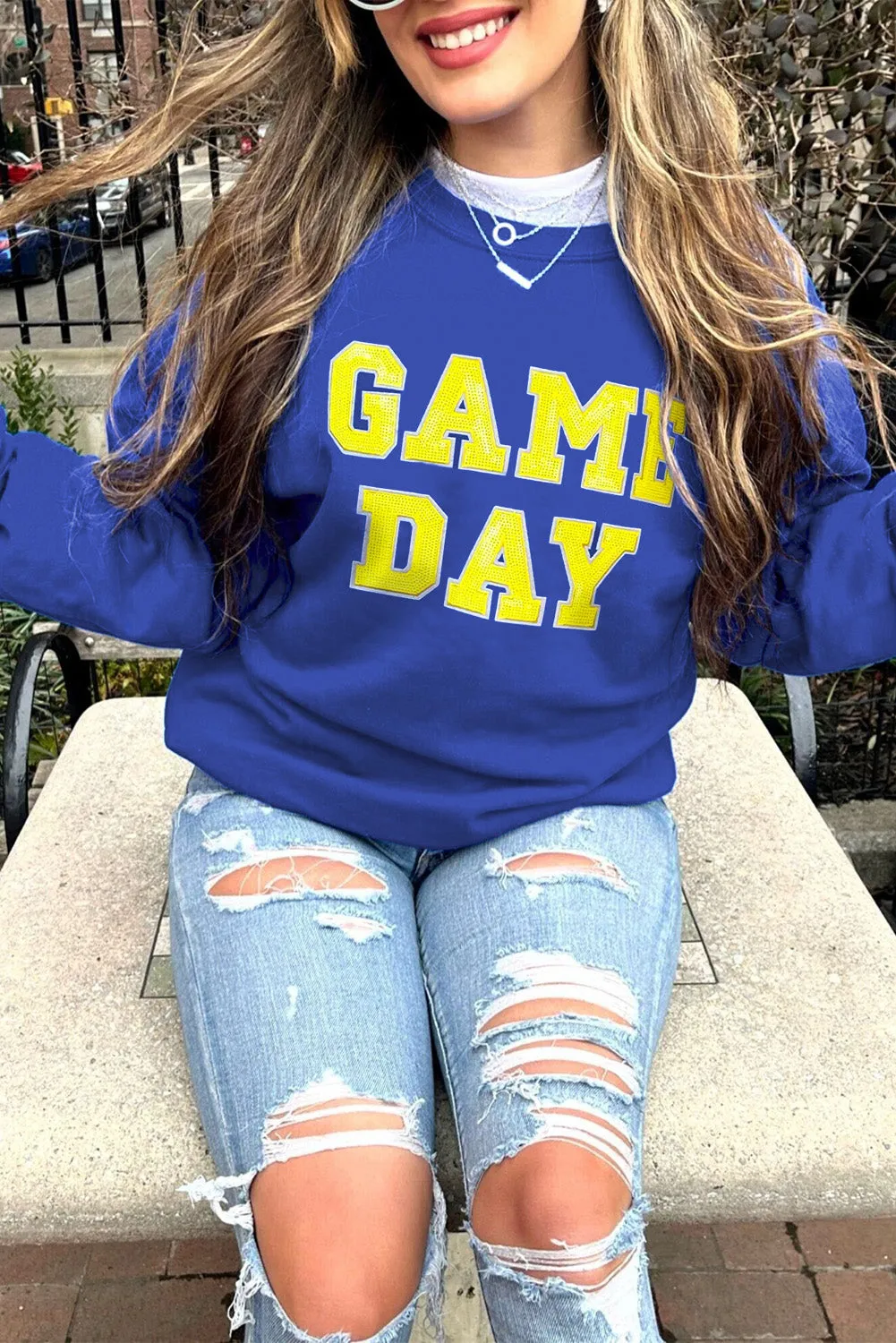 Sweat-shirt graphique à col ras du cou Game Day bleu foncé