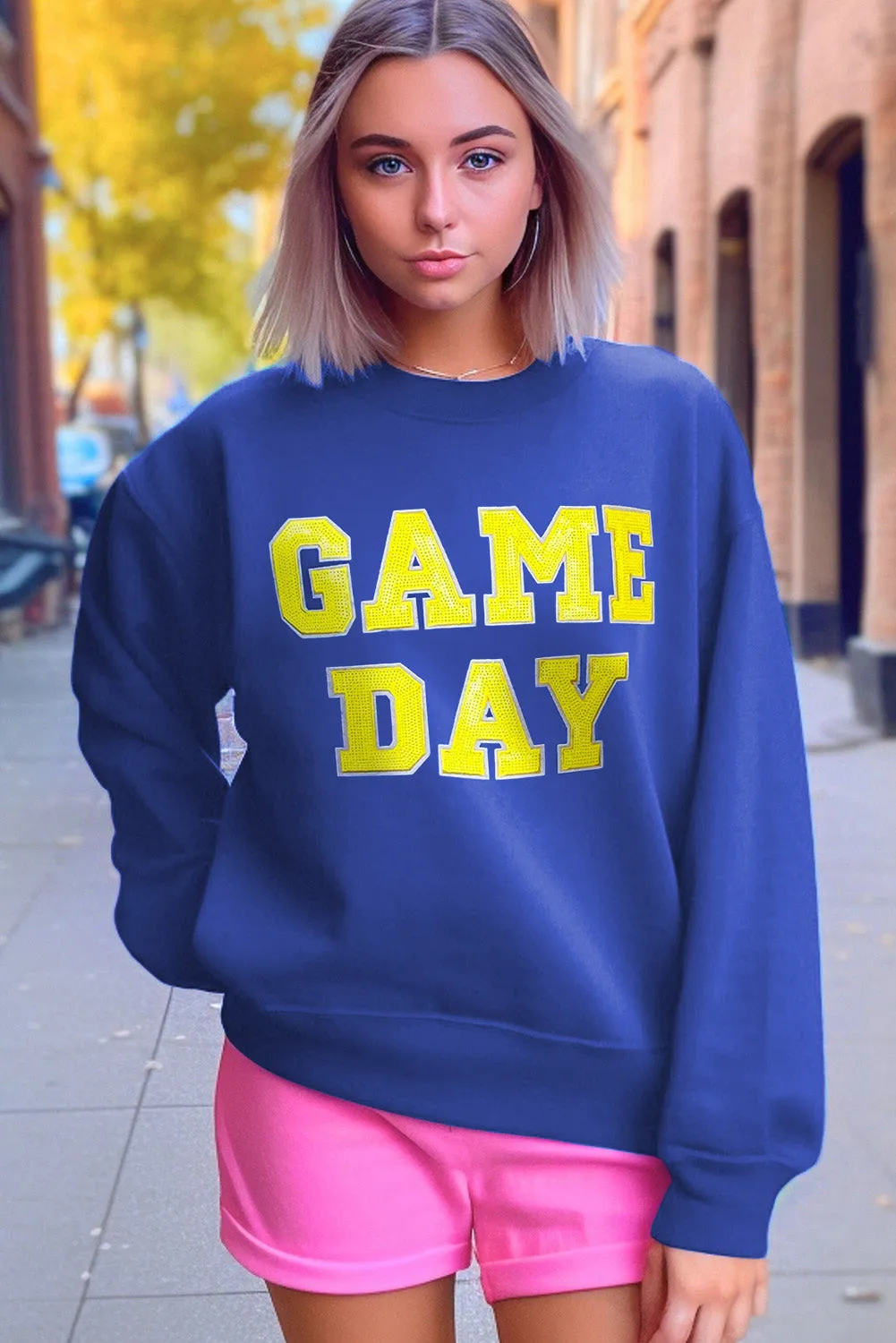 Sweat-shirt graphique à col ras du cou Game Day bleu foncé