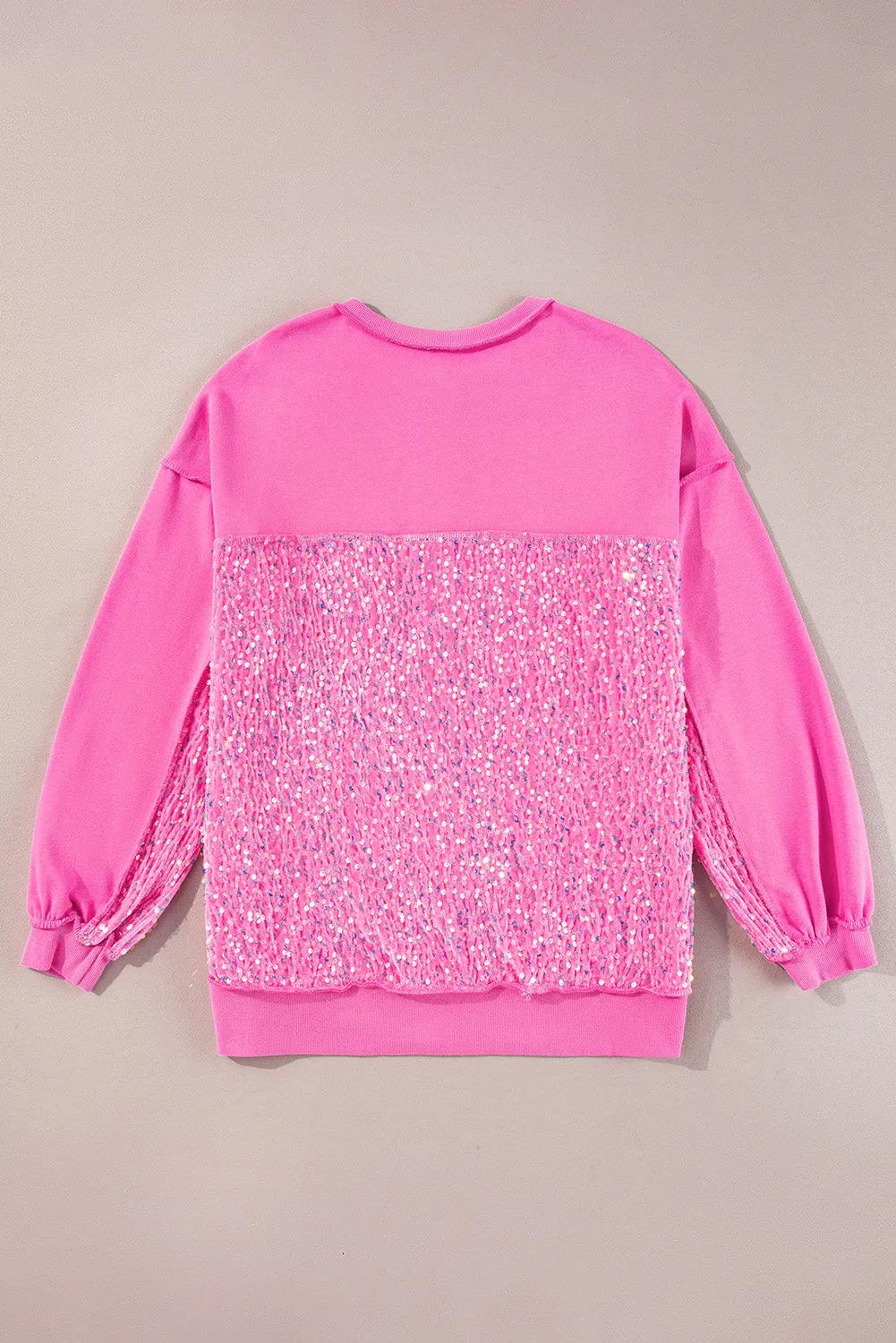 Sweat-shirt Henley à ourlet haut et bas en patchwork de sequins Bonbon