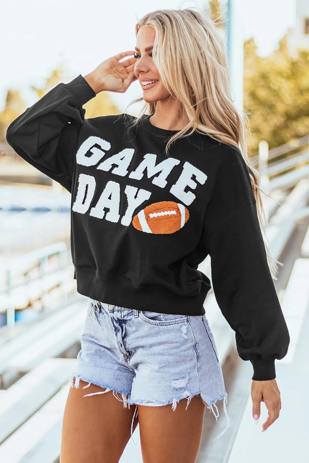 Sweat-shirt noir à enfiler graphique GAME DAY