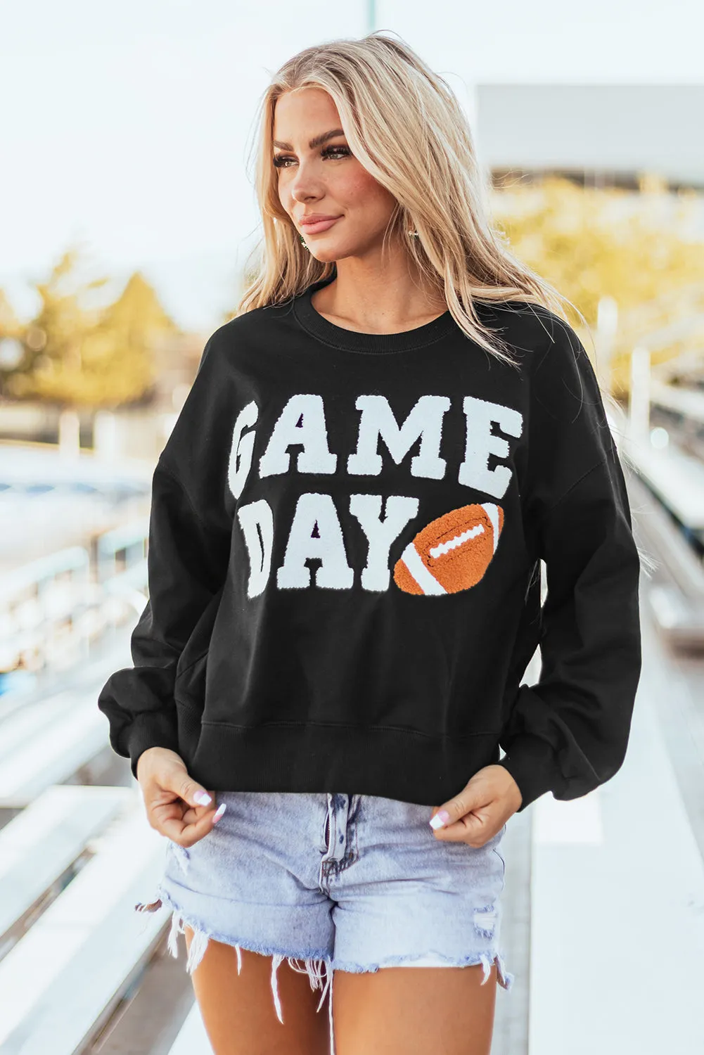 Sweat-shirt noir à enfiler graphique GAME DAY