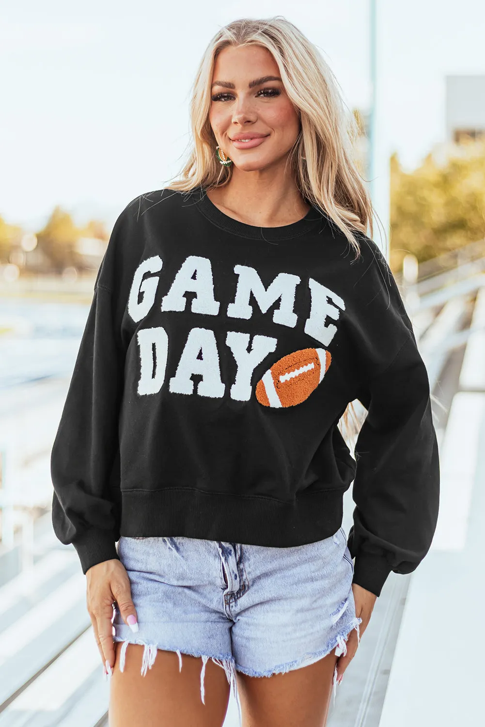 Sweat-shirt noir à enfiler graphique GAME DAY