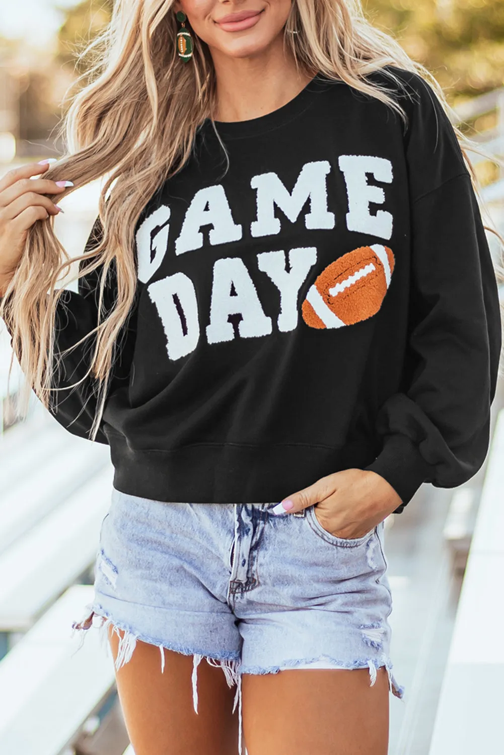 Sweat-shirt noir à enfiler graphique GAME DAY