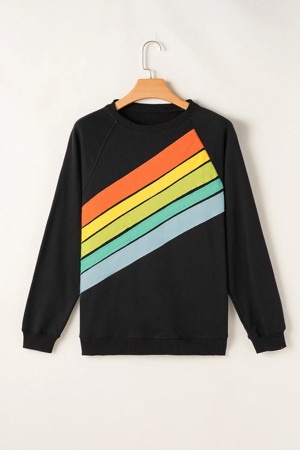 Sweat-shirt noir à rayures color block arc-en-ciel