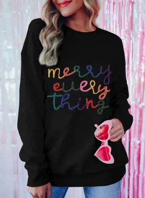 Sweat-shirt noir à slogan  Merry Every Thing Tinsel 