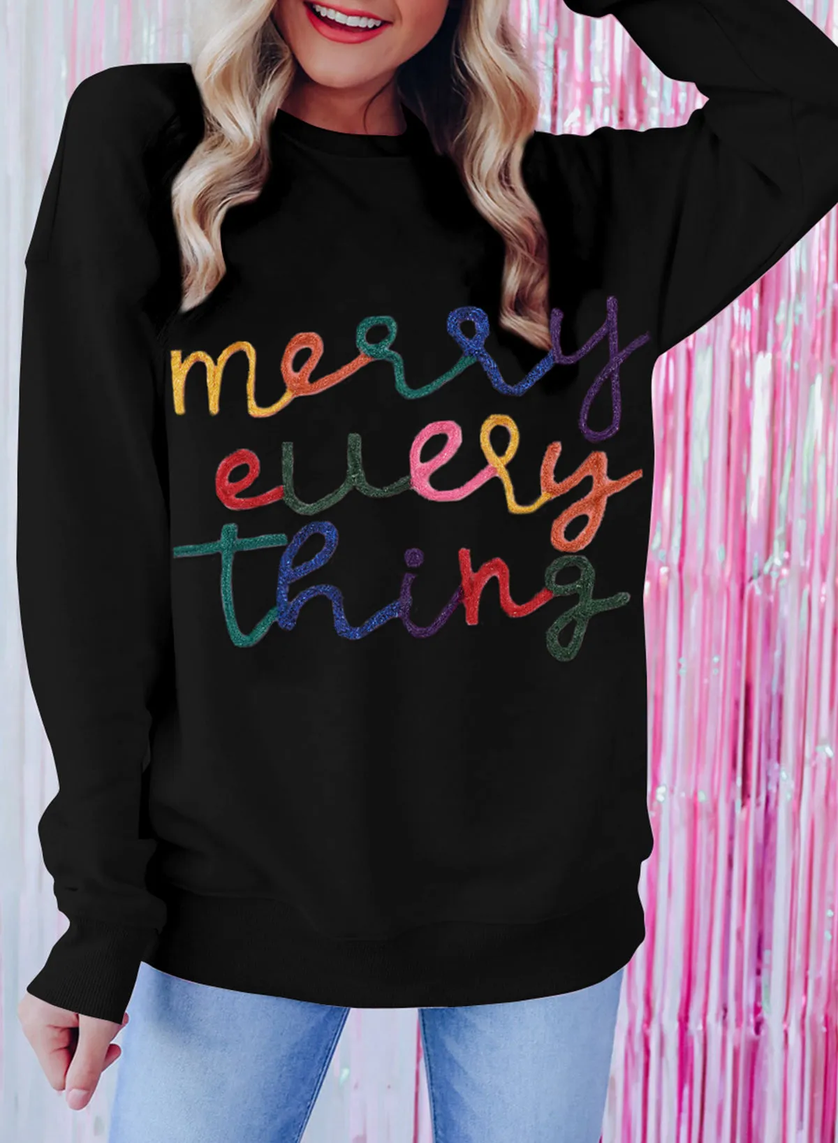 Sweat-shirt noir à slogan  Merry Every Thing Tinsel 