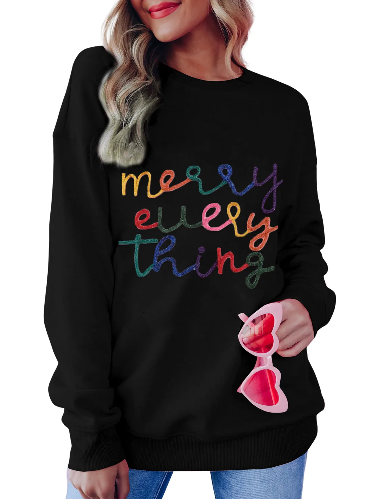 Sweat-shirt noir à slogan  Merry Every Thing Tinsel 