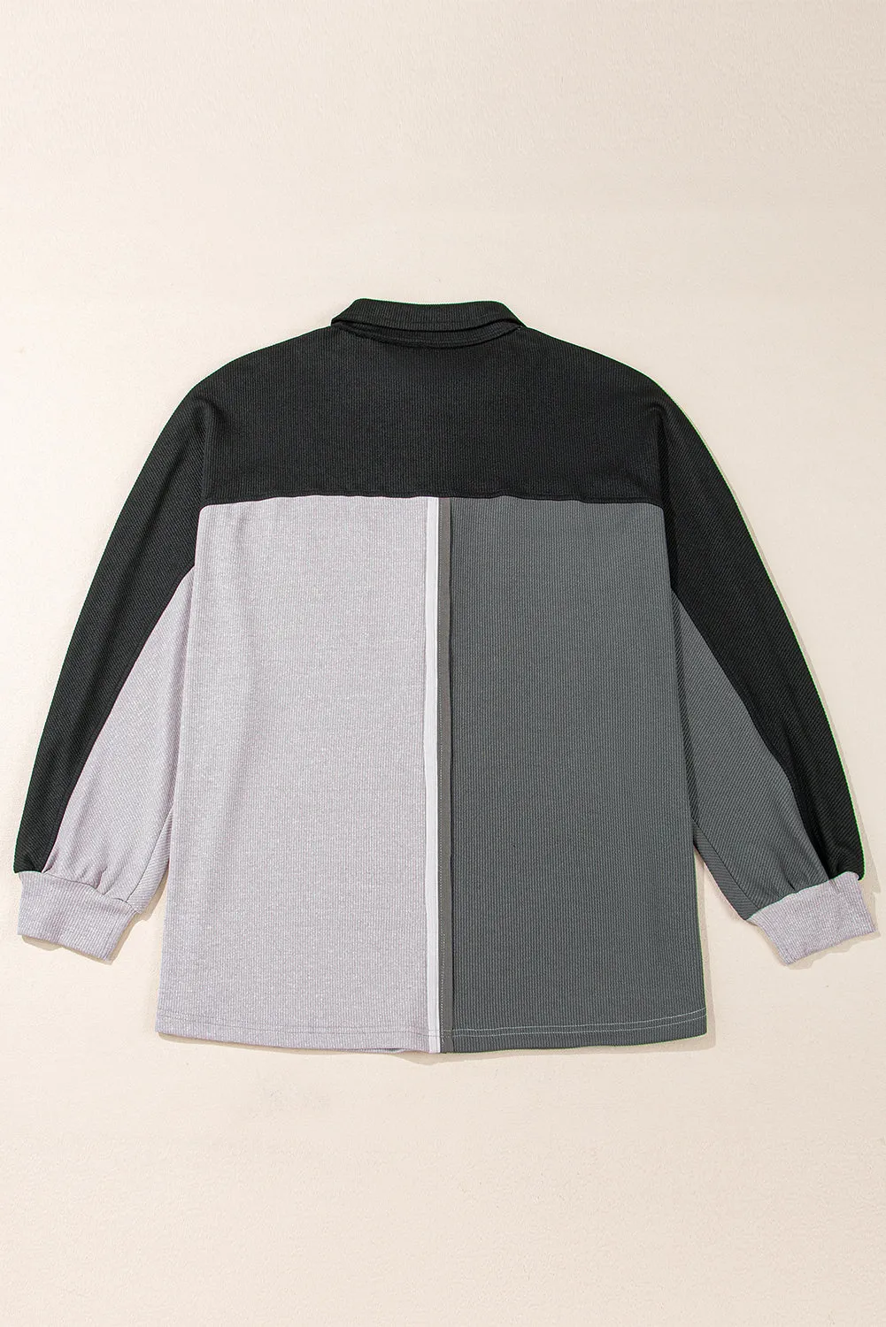 Sweat-shirt oversize gris à col ctelé et color block