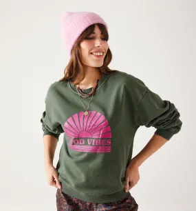 Sweat-shirt à message Femme - Imprimé vert