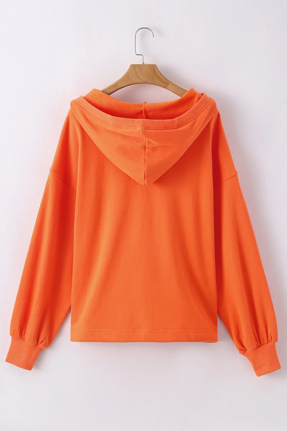 Sweat à capuche surdimensionné orange uni avec poche kangourou et demi-fermeture éclair