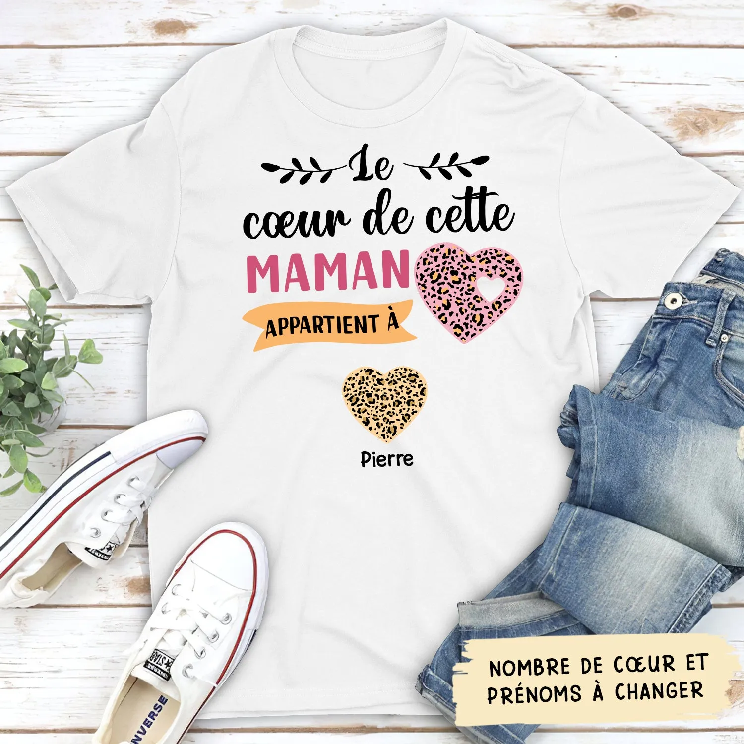 T-shirt Unisex Personnalisé - Cœur De Maman Appartient À Ses Enfants