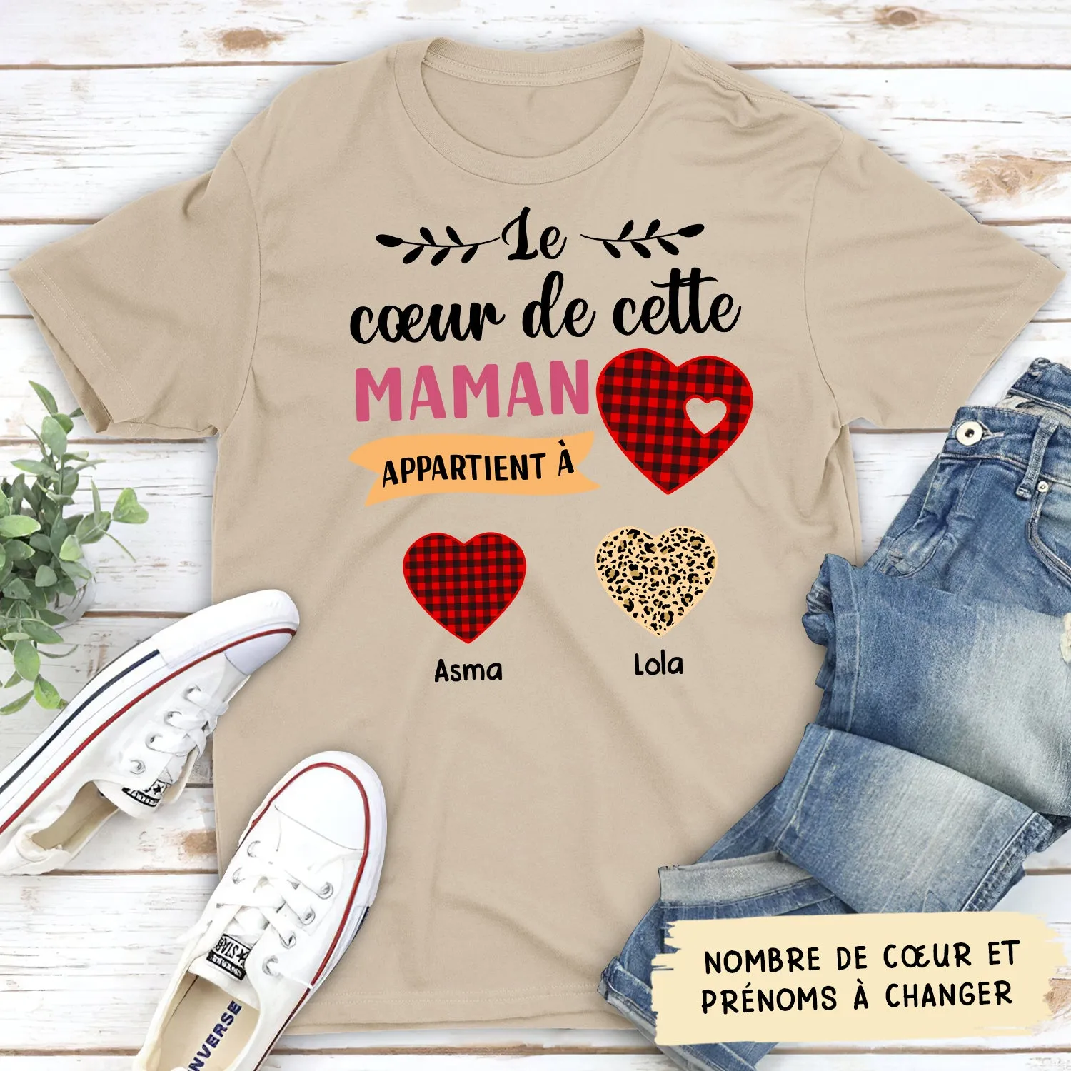 T-shirt Unisex Personnalisé - Cœur De Maman Appartient À Ses Enfants