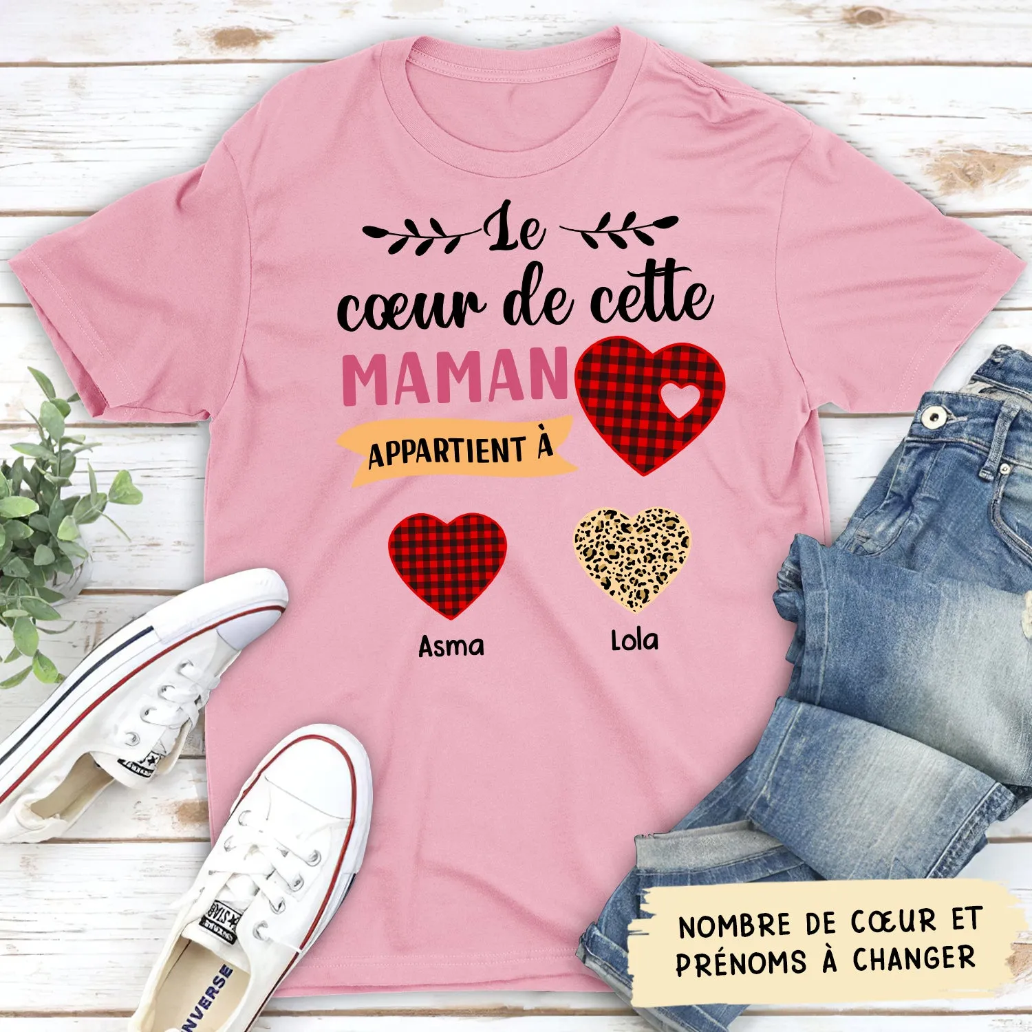 T-shirt Unisex Personnalisé - Cœur De Maman Appartient À Ses Enfants