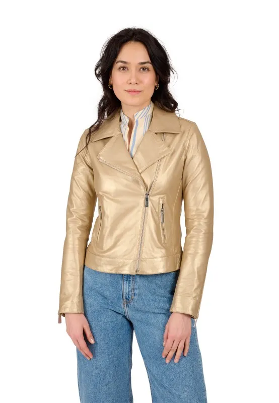 THEA METAL (REF. 64799) DORE CLAIR- BLOUSON EN CUIR VÉRITABLE