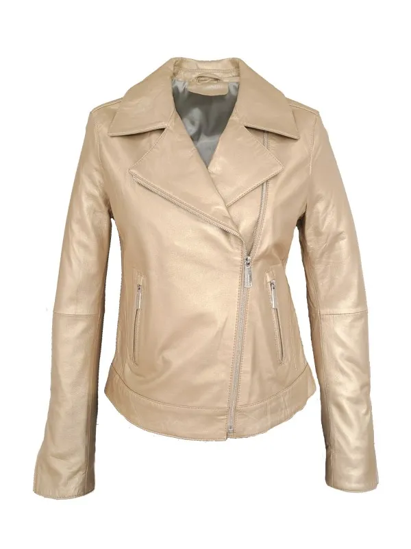 THEA METAL (REF. 64799) DORE CLAIR- BLOUSON EN CUIR VÉRITABLE