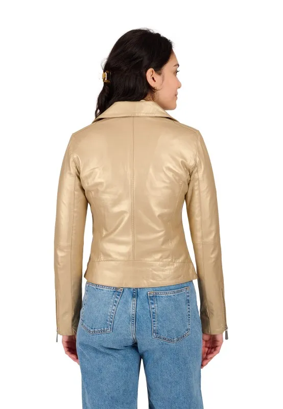 THEA METAL (REF. 64799) DORE CLAIR- BLOUSON EN CUIR VÉRITABLE